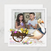 卵の写真のイースターカードを持つガチョウ 招待状 (正面/裏面)