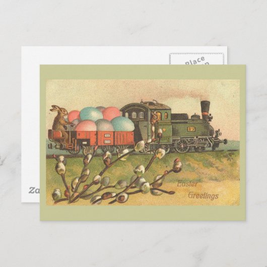 卵の列車のヴィンテージのイースター挨拶 シーズンポストカード (正面/裏面)