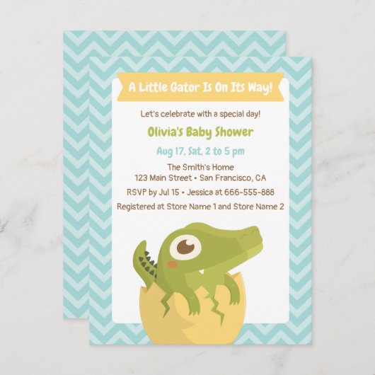 卵の小アリゲーターベビーシャワー招待状 招待状 (正面/裏面)