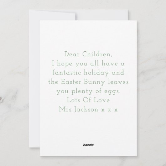 卵の幼稚園とゴールデンイースターバニー シーズンカード (裏面)