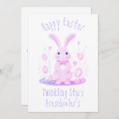 卵の幼稚園と可愛いピンクのイースターバニー シーズンカード (正面/裏面)