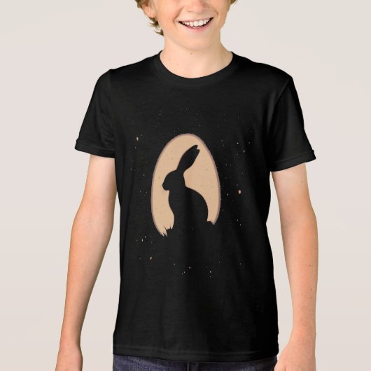 卵の形のミニマルなイースターバニー トライブレンドTシャツ (正面)