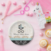 卵の殼の青いダマスク織キャリッジベビーシャワー ペーパープレート (パーティー)