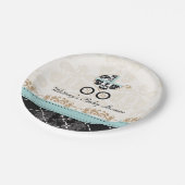 卵の殼の青いダマスク織キャリッジベビーシャワー ペーパープレート (アングル)