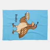 卵の漫画と幸せなウズラ キッチンタオル (横)