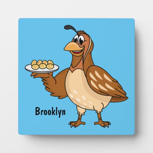 卵の漫画と幸せなウズラ フォトプラーク (正面)