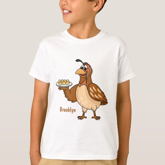 卵の漫画と幸せなウズラ Tシャツ (正面)