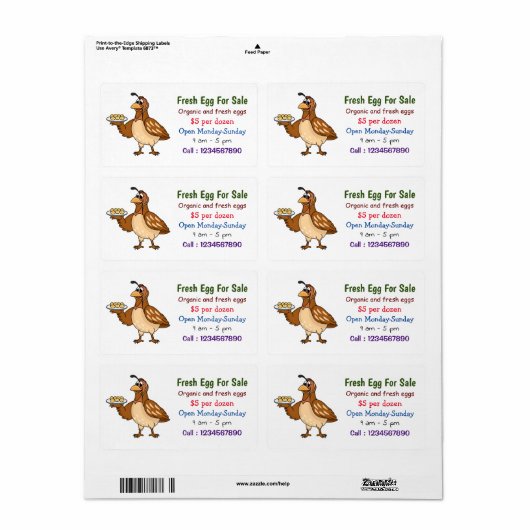 卵の漫画の新鮮な卵の看板を販売するためにウズラ ラベル (フルシート)