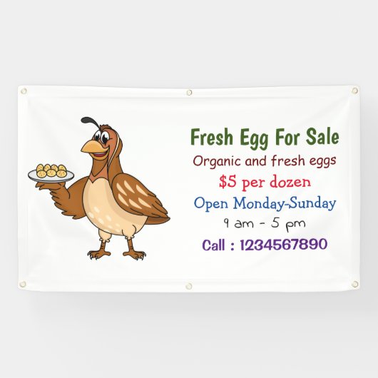 卵の漫画の新鮮な卵の看板を販売するためにウズラ 横断幕 (横)