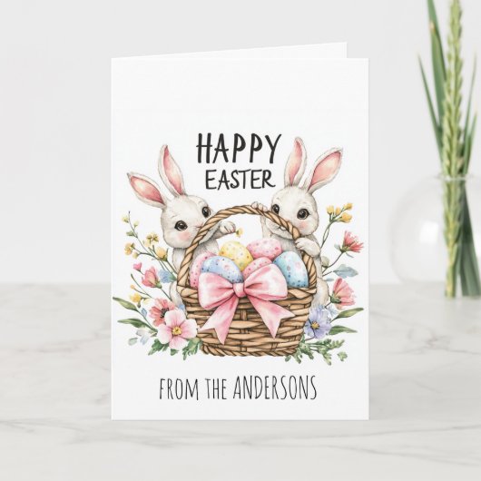 卵の詰まった籠と２匹のウサギ シーズンカード (正面)