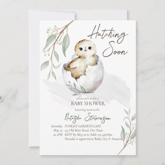 卵の赤ちゃんシャワーの中で少し早く孵化 招待状 (正面)