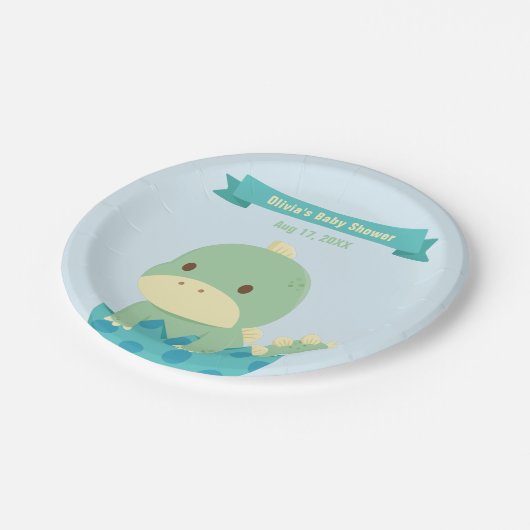 卵の赤ちゃんシャワーの可愛い恐竜パーティー用品 ペーパープレート (アングル)