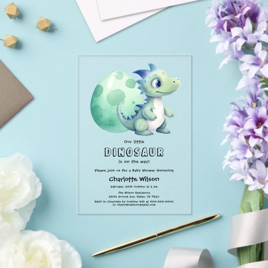 卵の赤ちゃんシャワー付きかわいいベビー恐竜 アクリル招待状 (インサイチュ (ウェディング))