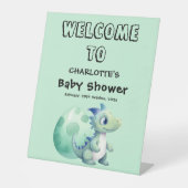 卵の赤ちゃんシャワー付きかわいいベビー恐竜 台座サイン (正面)