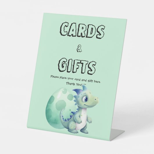 卵の赤ちゃんシャワー付きかわいいベビー恐竜 台座サイン (正面)