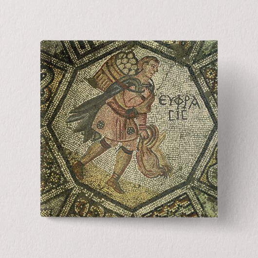 卵の鶏そしてバスケットを運んでいる小作人 缶バッジ (正面)