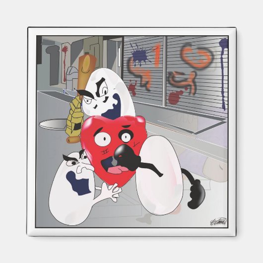 「卵はハートに悪い」 – 冷蔵庫マグネット マグネット (正面)