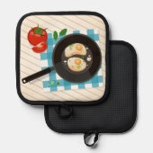 卵をフライパンに入れ、トマトとグリーンを入れて揚げる 鍋敷き (正面/裏面)