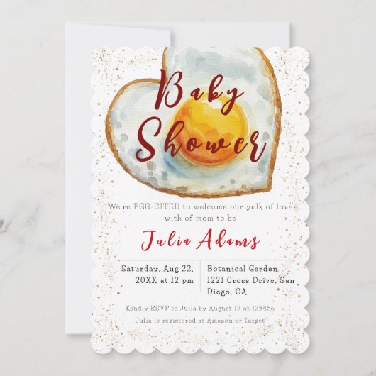 卵を引き出す朝食の黄身の愛の赤ちゃんシャワー 招待状 (正面)