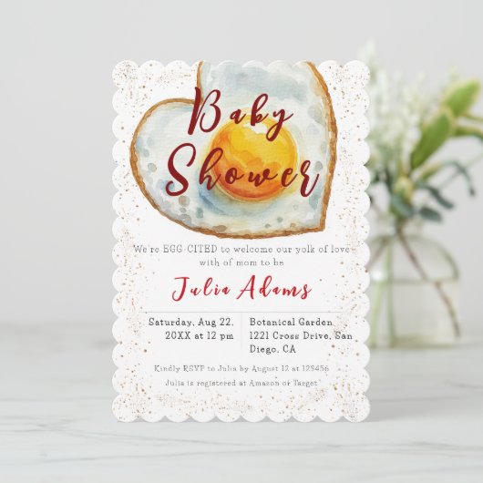 卵を引き出す朝食の黄身の愛の赤ちゃんシャワー 招待状 (スタンド正面)