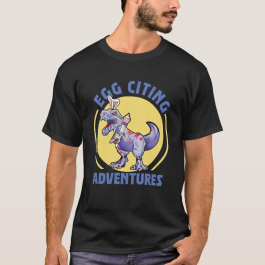 卵を引く冒険イースターTレックス恐竜バニー Tシャツ (正面)