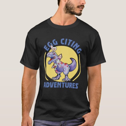 卵を引く冒険イースターTレックス恐竜バニー Tシャツ (正面)
