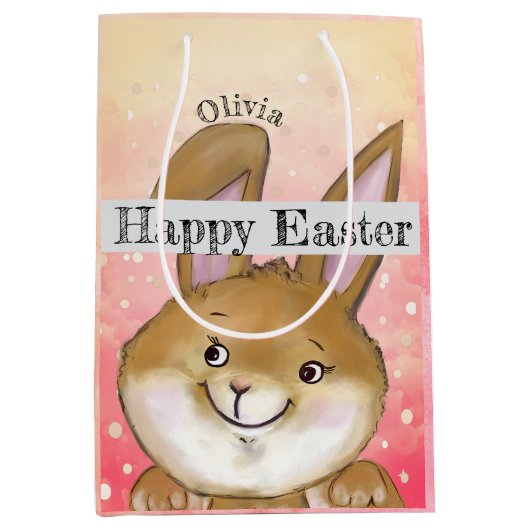 卵を引用した卵の狩りキッズピンク ミディアムペーパーバッグ (正面)