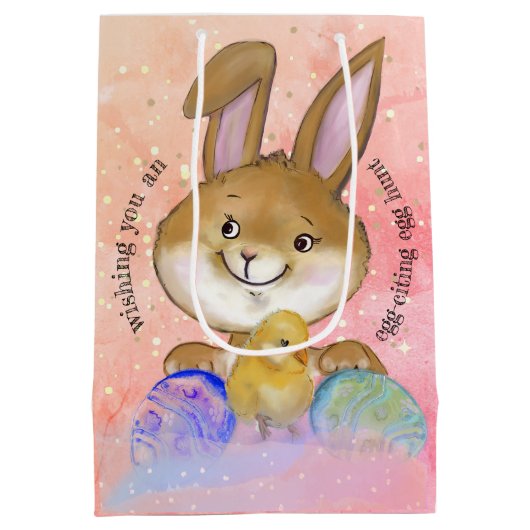 卵を引用した卵の狩りキッズピンク ミディアムペーパーバッグ (裏面)