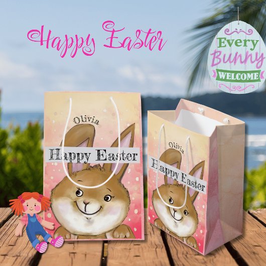 卵を引用した卵の狩りキッズピンク ミディアムペーパーバッグ