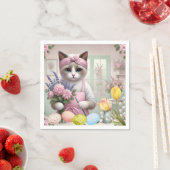 卵を持つイースターキャット スタンダードカクテルナプキン (インサイチュ)