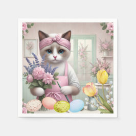 卵を持つイースターキャット スタンダードカクテルナプキン