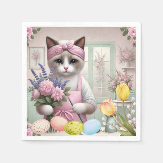 卵を持つイースターキャット スタンダードカクテルナプキン (正面)