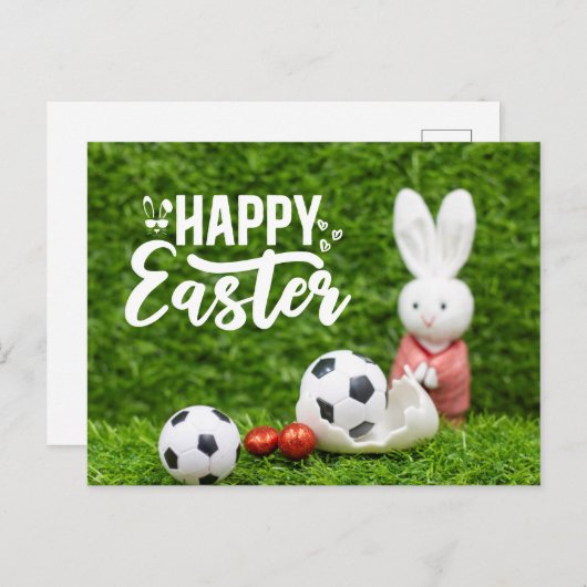 卵を持つサッカー選手のためのサッカーのイースター シーズンポストカード (正面/裏面)