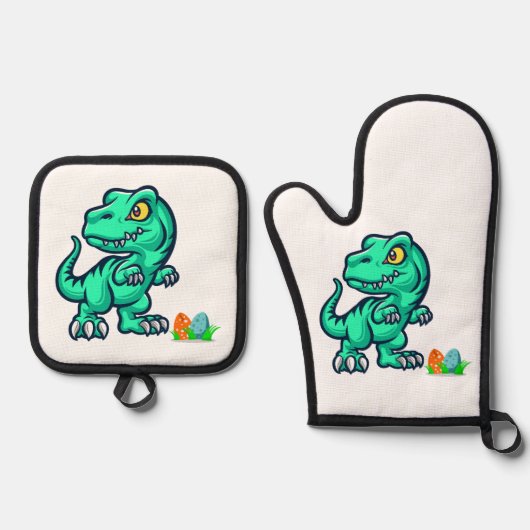 卵を持つ恐竜 鍋つかみ&鍋敷きセット (正面)