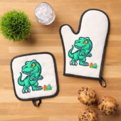 卵を持つ恐竜 鍋つかみ&鍋敷きセット (トップダウン)