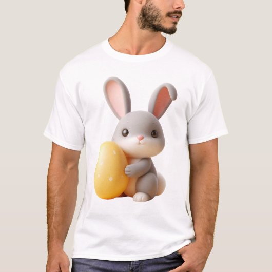 卵を持つ3Dイースターバニー鮮やか Tシャツ (正面)