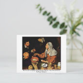 卵を揚げるおばあさん(古い調理師) ポストカード (スタンド正面)