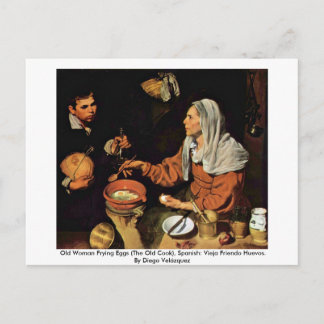 卵を揚げるおばあさん(古い調理師) ポストカード