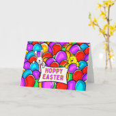 卵を染めカラフルたホッピー復活祭 カード (黄色い花)
