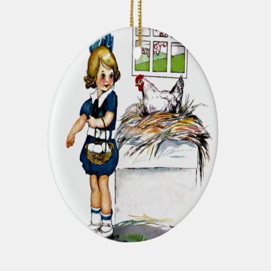 卵を集めている小さな女の子 セラミックオーナメント (右)