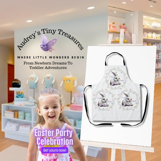 卵エプロンのバスケットを持つイースターバニー エプロン