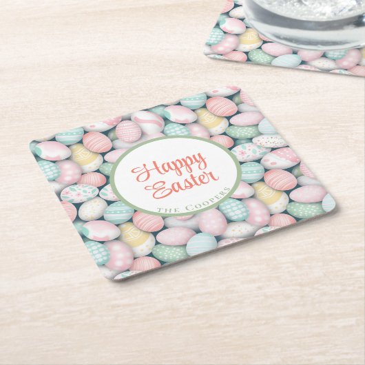 卵エレガントとカスタム姓 スクエアペーパーコースター (アングル)