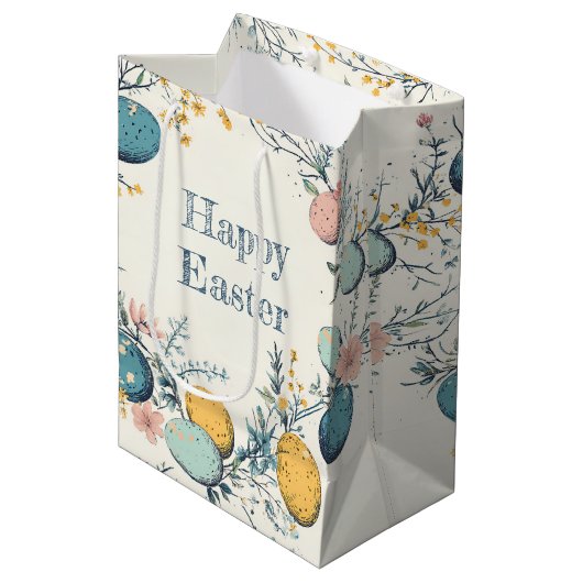 卵エレガントフローラハッピーイースター ミディアムペーパーバッグ (正面アングル)