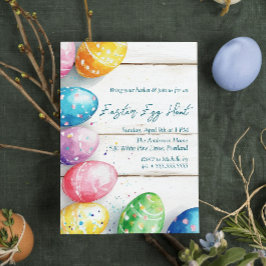 卵オン木製フロアイースターエッグ狩り 招待状