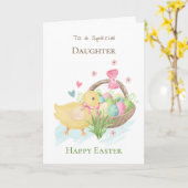 卵カラフルと雛の娘のイースターカード カード (黄色い花)