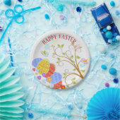 卵カラフルと鳥の花 – ハッピーイースター ペーパープレート (パーティー)