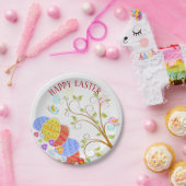 卵カラフルと鳥の花 – ハッピーイースター ペーパープレート (パーティー)