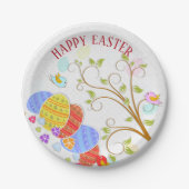 卵カラフルと鳥の花 – ハッピーイースター ペーパープレート (正面)