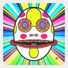 卵カラフルサイケデリック顔v1 スクエアシール