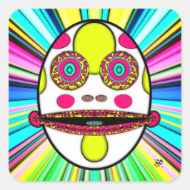 卵カラフルサイケデリック顔v1 スクエアシール